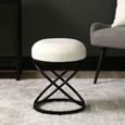 Rizzo Footstool - Round - White Boucle Fabric & Black Metal