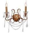 2 Branch Cut Glass Chandelier Wall Light - Antique Gold