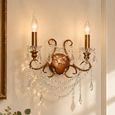 2 Branch Cut Glass Chandelier Wall Light - Antique Gold