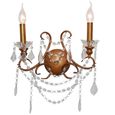 2 Branch Cut Glass Chandelier Wall Light - Antique Gold