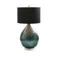 Table Lamp - Black Linen and Green Abstract Glass