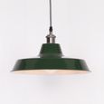British Factory Style Pendant Light - Green Painted Metal - 36cm