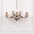 French Style Shallow Cut Glass Chandelier - Antique Gold - 6 Branch