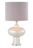 Table Lamp - Opal Grey Faux Silk Shade - Grey Glass