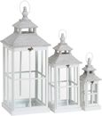 Set Of 3 White Window Style Lanterns with Open Top