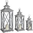 Set Of 3 Wooden Lanterns with Traditional Cross Section