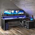 Tezaur Gaming Desk - LED Light - 3 Shelves - Black