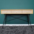 Desk - 3 Drawer - Rubber Wood and Rattan