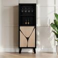 Boho Wine Cabinet - Tall - 1 Door - Geometric Design - Natural and Black - Mango Wood