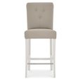 Montreux Bar Table Set - 2 Upholstered Grey Bonded Leather Barstools - Grey Washed Oak & Soft Grey