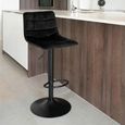 Middelfart Barstool - Black - Velvet Fabric - Set of 2 - Adjustable - with Back