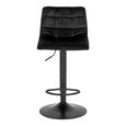 Middelfart Barstool - Black - Velvet Fabric - Set of 2 - Adjustable - with Back