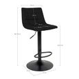 Middelfart Barstool - Black - Velvet Fabric - Set of 2 - Adjustable - with Back