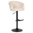 Nikki Swivel Barstool - Curved Back - Adjustable Height - Beige and Black - Fabric and Metal