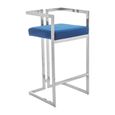 Azalea Barstool - Set of 2 - Blue Velvet Fabric with Silver Metal