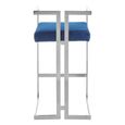 Azalea Barstool - Set of 2 - Blue Velvet Fabric with Silver Metal
