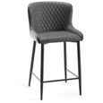 Cezanne Barstools - Set of 2 - Dark Grey Faux Leather - Black Legs