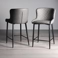 Cezanne Barstools - Set of 2 - Dark Grey Faux Leather - Black Legs