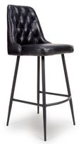Bradley Barstool - Set of 2 - Black Real Leather - with Back