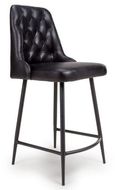 Bradley Counter Stool - Set of 2 - Black Real Leather - with Back