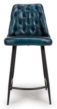 Bradley Counter Stool - Set of 2 - Blue Real Leather - with Back
