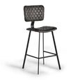 Danidun Barstool - Dark Grey Leather - with Back - Set of 2