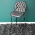 Barstool - Set of 2 - Dark Grey Faux Leather - Tufted