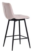 Corona Beige Velvet Fabric High Back Barstool with Black Metal Legs
