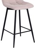 Corona Beige Velvet Fabric High Back Barstool with Black Metal Legs