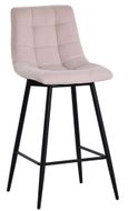 Corona Beige Velvet Fabric High Back Barstool with Black Metal Legs