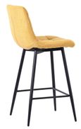 Corona Yellow Velvet Fabric High Back Barstool with Black Metal Legs