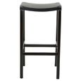 Kendari Barstool - Black Leather with Teak Wood