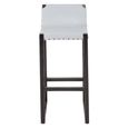 Kendari Barstool - Grey Leather with Teak Wood