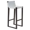 Kendari Barstool - Grey Leather with Teak Wood