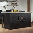 Black Kitchen Island - Grey Granite Top