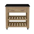 Oak Kitchen Island - 1 Drawer - Black Granite Top