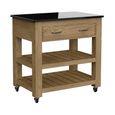 Oak Kitchen Island - 1 Drawer - Black Granite Top