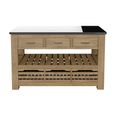Oak Kitchen Island - 3 Drawer - Black Granite Top