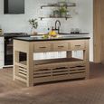 Oak Kitchen Island - 3 Drawer - Black Granite Top