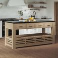 Oak Kitchen Island - 4 Drawer - Black Granite Top