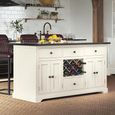 White Kitchen Island - Grey Granite Top