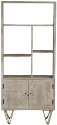 Bookcase - with Cupboard - Hairpin Legs - Gold Geometric Inlay - Light Mango Wood