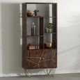 Bookcase - with Cupboard - Hairpin Legs - Gold Geometric Inlay - Dark Mango Wood