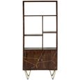Bookcase - with Cupboard - Hairpin Legs - Gold Geometric Inlay - Dark Mango Wood