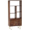 Bookcase - with Cupboard - Hairpin Legs - Gold Geometric Inlay - Dark Mango Wood