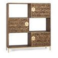 Caltan Bookcase - 3 Door - Walnut Mango Wood and Gold - Geometric