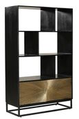 Clearance - Luxe Black and Antique Gold Starburst Open Display Shelving Unit with Cupboard - Brand New Item