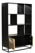 Clearance - Luxe Black and Antique Gold Starburst Open Display Shelving Unit with Cupboard - Brand New Item