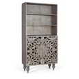 Edith Bookcase - Grey Carved Mango Wood - with Cupboard