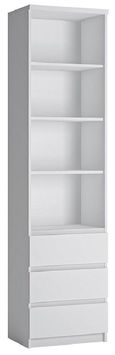 Fribo White 3 Drawer Narrow Bookcase